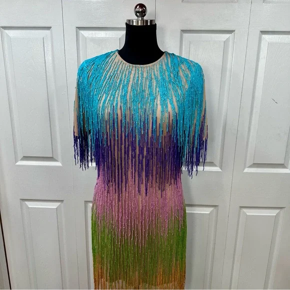 Nasty Gal Rainbow Tassel Fringe Shift Dress - Picture 4 of 11